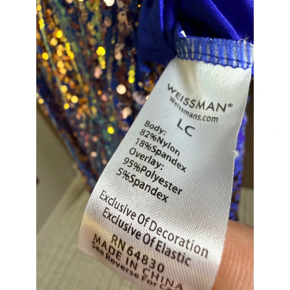 Weissman Sequin Dance Tunic LC Blue Gold Mock Neck Sleeveless Nylon Spandex